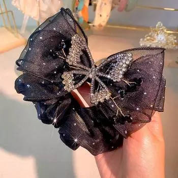 Узел-бабочка для волос, коготь, вода, бриллиант, бабочка, украшение для волос, коготь для волос, блестящая коса, женский элегантный аксессуар для волос чёрный