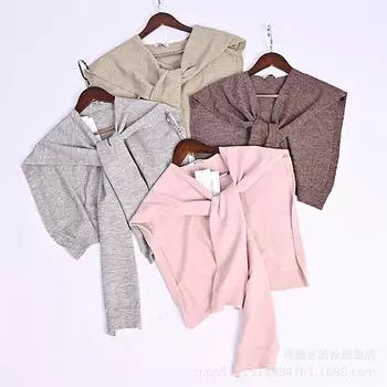 Узелковая шаль, вязаная однотонная, теплая, с искусственным воротником, женская, универсальная шаль для женщин