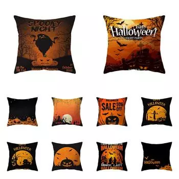 Ужас Тыква Летучая Мышь Хэллоуин Тема Печать Шаблон Подушка Чехол Главная Гостиная Диван Украшение Полиэстер Подушка Наволочка 40X40CM