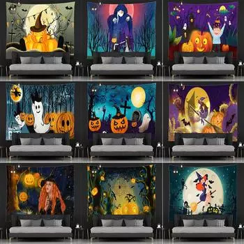Ужас Тыква Ведьма Хэллоуин серии Печатный гобелен Главная Гостиная Спальня Украшение стены Фон Тканевый гобелен 100x75cm