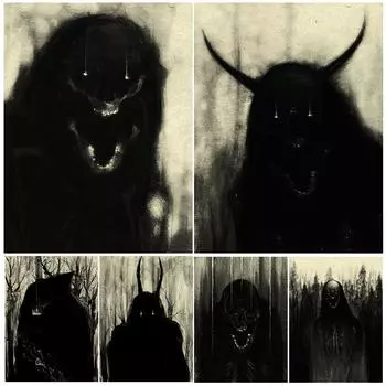 Ужасная демоническая тень, ретро настенная живопись на холсте, Призраки в джунглях, черно-белые художественные постеры и печатные украшения для дома, безрамное 21cm30cm NoFrame