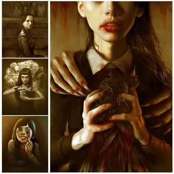 Ужасная готическая девушка, винтажная настенная живопись маслом, коробка Пандоры, художественный постер и печатное украшение для дома «Маленькая ведьма» 21cm30cm NoFrame