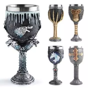 Ужасная Смола Череп Голова Чашка Для Вина Из Нержавеющей Стали Кубок Череп Чаша Для Вина Кубок Готический Хэллоуин Декоративный Виски Коктейль Напиток Стакан A