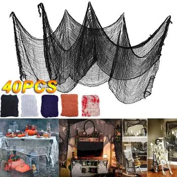 Ужасная вечеринка на Хэллоуин, украшения для дома с привидениями, дверные проемы, украшения на открытом воздухе, черная жуткая ткань, страшная марля, готический реквизит 1PCS