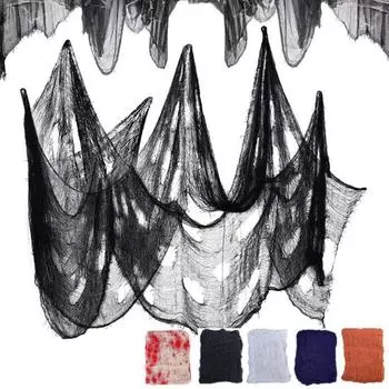 Ужасное украшение на Хэллоуин из ткани, жуткая марлевая ткань, страшный реквизит для дома с привидениями для вечеринки на Хэллоуин чёрный