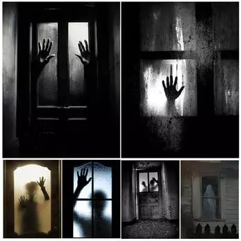 Ужасные фигурки призраков в окне Ретро настенная живопись на холсте Таинственная паника Художественные плакаты и принтеры 21cm30cm NoFrame