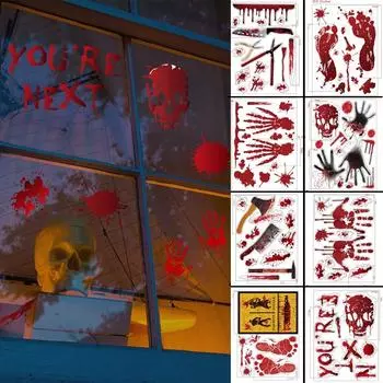 Ужасные наклейки с кровавыми отпечатками рук на Хэллоуин, наклейки на стены, окна, двери, украшения для вечеринки в честь Хэллоуина, реквизит для дома с привидениями B