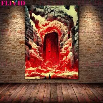 Ужасные Врата Ада, винтажная настенная живопись на холсте, они ведут к дьяволу, абстрактный ретро-постер и принт, домашний деко, без рамки 21*30cm