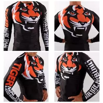 Узкая эластичная одежда для бодибилдинга для Муай Тай, боксерская рубашка для ММА, тайского бокса, с длинными рукавами, для кикбоксинга, черный, оранжевый