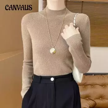 Узкая и тонкая нижняя рубашка, женский свитер с полувысоким воротом, осенне-зимний трикотаж, топы M белый