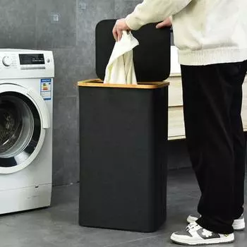 Узкая корзина для белья, корзина для грязного белья с крышкой, большой вместимостью, дизайн с ручкой, складная многофункциональная корзина для одежды чёрный