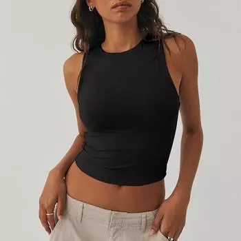 Узкая майка без рукавов и повседневный белый укороченный топ с круглым вырезом XS абрикосовый