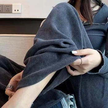 Узкая версия широких брюк. Женские осенние и зимние свободные трикотажные тонкие повседневные тянущиеся длинные брюки. S легкие хаки