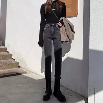 Узкие эластичные джинсы Nine-Point для женщин с высокой талией и узкими штанинами 25 чёрный