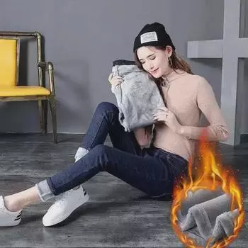 Узкие бархатные джинсы с высокой талией для девочек, корейский стиль, осень/зима 2023 г. 26