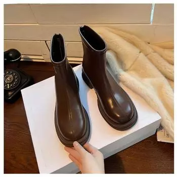 Узкие ботинки Foreign Skinny Женские короткие ботинки Черные осенние и зимние ботинки с круглым носком Ботинки Martin на толстой подошве Эластичные ботинки Single на толстом каблуке 35 чёрный