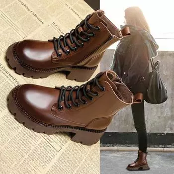 Узкие ботинки женские осенние новые из натуральной кожи с толстой подошвой весна и осень универсальные Ins мода 34 коричневый