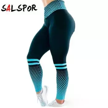 Узкие брюки для йоги с синей точкой и цифровой печатью, леггинсы, одежда для йоги из полиэстера, женская одежда