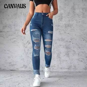 Узкие брюки до икры, рваные джинсы, женские узкие брюки с высокой талией и подъемом бедер