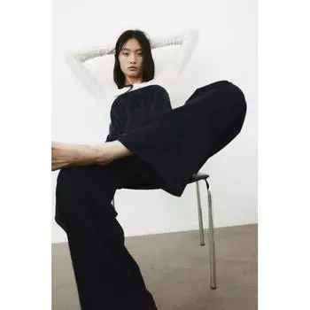 Узкие брюки HM с завышенной талией, темно-синие