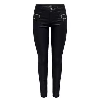 Узкие брюки из искусственной кожи с молниями на бедрах ТОЛЬКО для женщин S чёрный