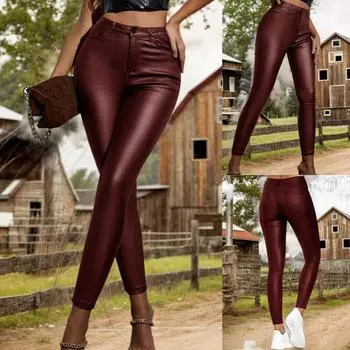 Узкие брюки из искусственной кожи с высокой талией Rose Beauty A XS бордовый