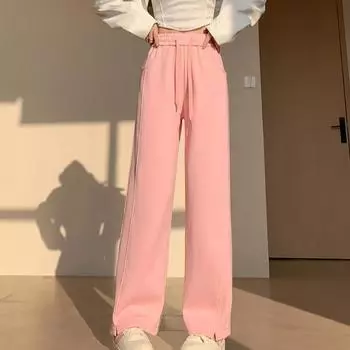 Узкие брюки, модные однотонные широкие брюки-бананы, женские осенние прямые повседневные спортивные спортивные брюки с высокой талией S жёлтый