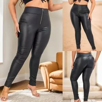 Узкие брюки Rose Beauty A Plus из искусственной кожи с высокой талией и застежкой-молнией 0XL чёрный