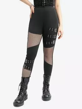 Узкие брюки Rosegal Gothic Fishnet Hollow Out Patchwork с пряжкой-люверсом 2XL чёрный