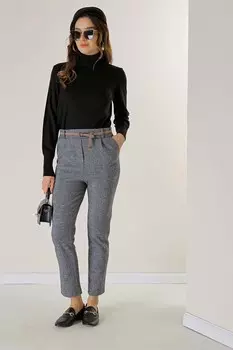 Узкие брюки в клетку с эластичным поясом и боковыми карманами