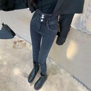 Узкие джинсы для женщин корейской версии ультра-высокой талии с эффектом девятиминутной подтяжки бедер, обтягивающие эластичные брюки-карандаш S
