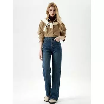 Узкие джинсы Retro Blue Wide Leg для женщин 2024 года, новые свободные прямые брюки с высокой талией 25