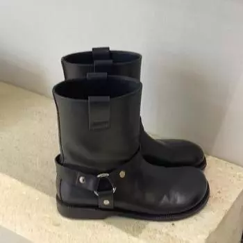 Узкие кожаные черные ковбойские сапоги в стиле ретро, женские короткие ботинки Martin на платформе, женские сапоги 35 чёрный