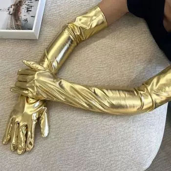 Узкие кожаные перчатки, хип-поп этикетные варежки, милые длинные перчатки, банкет красный