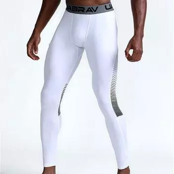Узкие леггинсы для фитнеса, мужские компрессионные брюки, тренировочные колготки для бега, езды на велосипеде, баскетбола, сухие крутые брюки S белый