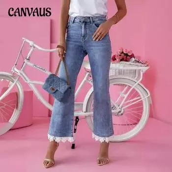 Узкие микро-джинсы с высокой талией, женские маленькие кружевные брюки со свежими штанинами S светло-синий