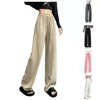 Узкие прямые брюки для мытья полов, драпированные вязаные повседневные брюки S чёрный