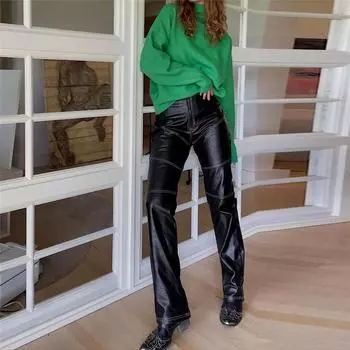 Узкие прямые брюки из полиуретана для женщин в европейском и американском стиле Small коричневый