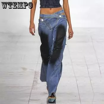 Узкие прямые брюки контрастного уличного цвета с дизайнерским акцентом на двойном поясе и вырезами. Джинсы скинни Cool Girl для девочек. S синий