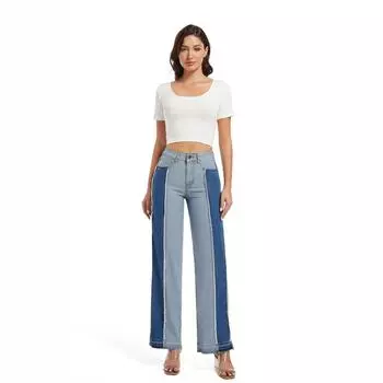 Узкие прямые джинсы с контрастным цветовым сочетанием и высокой талией для женщин S синий