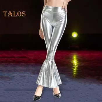 Узкие расклешенные брюки из глянцевой искусственной кожи, леггинсы градиентного цвета с высокой талией, сексуальные длинные брюки для ночного клуба M