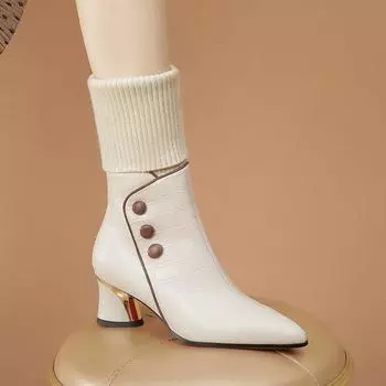 Узкие сапоги с острым носком, женские белые шерстяные сапоги, женские теплые флисовые сапоги на толстом каблуке и низком каблуке 34