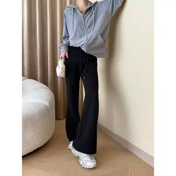 Узкие спортивные штаны обычного кроя в классном стиле с драпировкой и талией, повседневные спортивные штаны с микроклешами со шлейфом S чёрный