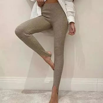 Узкие трикотажные брюки с высокой талией, теплые зимние облегающие леггинсы с эластичной талией, повседневная уличная одежда для женщин S чёрный