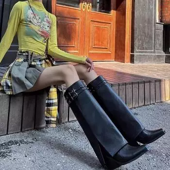 Узкие заклепочные брюки, сапоги, лето 2025, новые остроносые вышитые ковбойские сапоги в стиле вестерн, темные, крутые, пикантные сапоги для женщин 35 чёрный