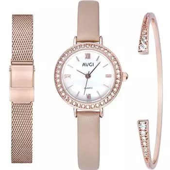 Узкий браслет в комплекте [AVGI] Женские часы, водонепроницаемые, стильные, ремешок,