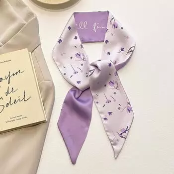 Узкий и длинный маленький шарф из искусственного шелка, пояс для волос, шарф бежевый/ярко-розовый