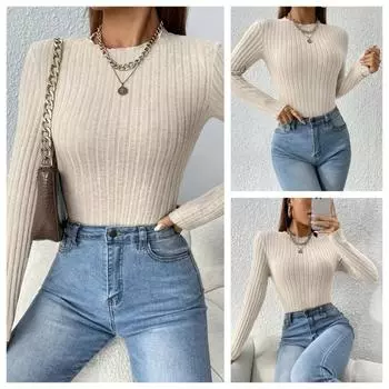 Узкий круглый вырез сексуальный треугольный боди однотонный цвет баска нижняя рубашка S абрикосовый