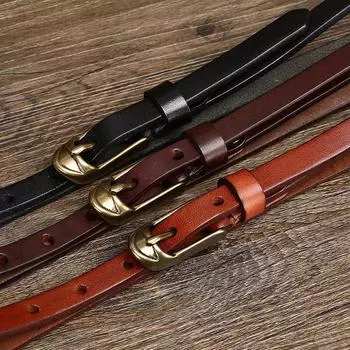 Узкий пояс женский 1. 5 см широкий декоративный женский тонкий ремень обувного типа с латунной пряжкой с пальто для женщин из чистой коровьей кожи ретро-модные тенденции 90cm
