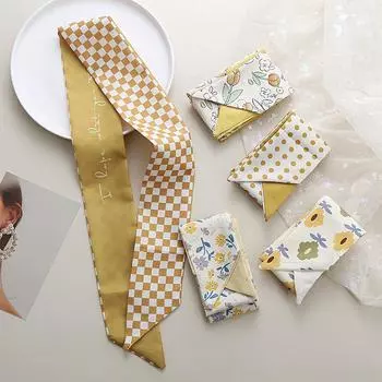Узкий шарф из полиэстера с принтом, завязанный на сумке, декоративная лента, бант для волос, повязка на голову, маленький шарф, милые аксессуары